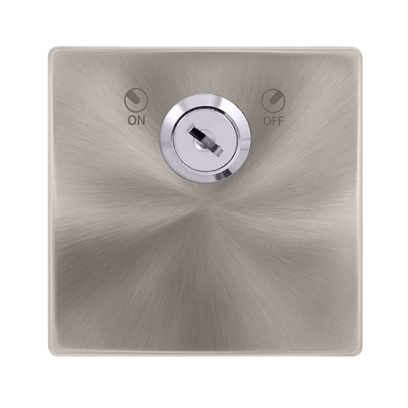 Click Definity Complete Brushed Steel Screwless 20A Double Pole 1 Gang Plate Key Lockable Switch SFBS660