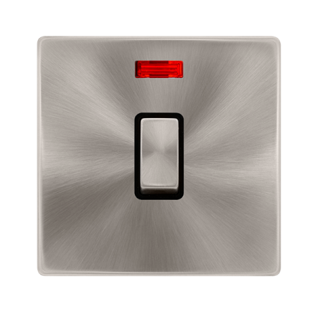 Click Definity Complete Brushed Steel with Black Insert Screwless 20A Double Pole Switch with Neon SFBS723BK