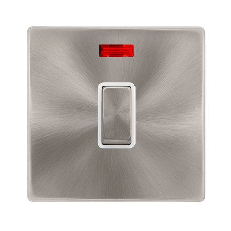 Click Definity Complete Brushed Steel with White Insert Screwless 20A Double Pole Switch with Neon SFBS723PW