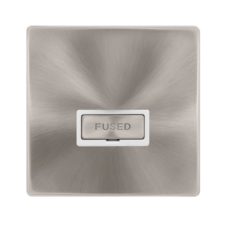 Click Definity Complete Brushed Steel with White Insert Screwless 13A Unswitched Fused Connection Unit SFBS750PW