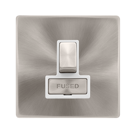 Click Definity Complete Brushed Steel with White Insert Screwless 13A Switched Fused Connection Unit SFBS751PW