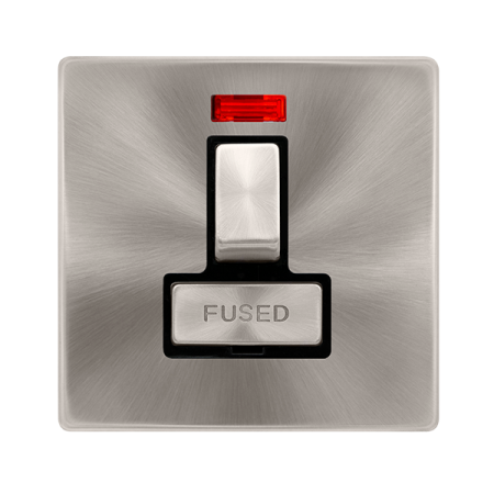 Click Definity Complete Brushed Steel with Black Insert Screwless 13A Switched Fused Connection Unit with Neon SFBS752BK