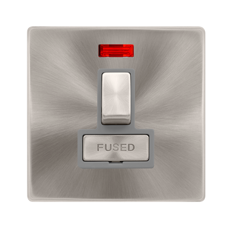 Click Definity Complete Brushed Steel with Grey Insert Screwless 13A Switched Fused Connection Unit with Neon SFBS752GY