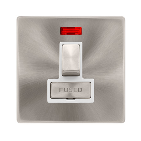 Click Definity Complete Brushed Steel with White Insert Screwless 13A Switched Fused Connection Unit with Neon SFBS752PW