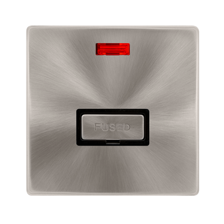 Click Definity Complete Brushed Steel with Black Insert Screwless 13A Unswitched Fused Connection Unit with Neon SFBS753BK
