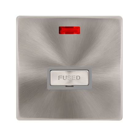 Click Definity Complete Brushed Steel with Grey Insert Screwless 13A Unswitched Fused Connection Unit with Neon SFBS753GY