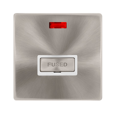 Click Definity Complete Brushed Steel with White Insert Screwless 13A Unswitched Fused Connection Unit with Neon SFBS753PW