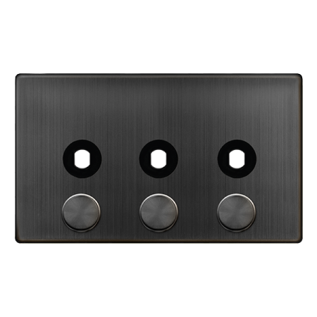 Click Definity Complete Matt Bronze Screwless 3 Gang Empty Dimmer Plate with Knob SFBZ143PL