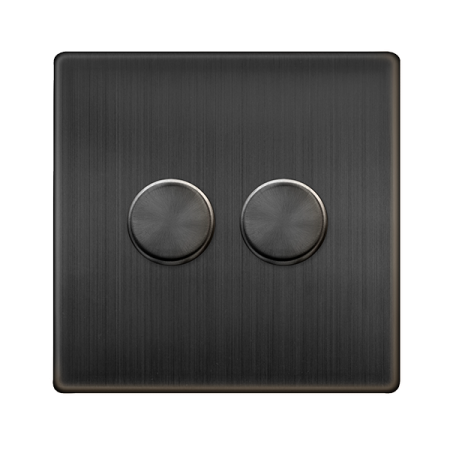 Click Definity Complete Matt Bronze Screwless 2 Gang 2 Way 100W LED Dimmer Switch SFBZ162