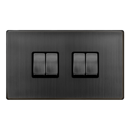 Click Definity Complete Matt Bronze with Black Insert Screwless 4 Gang 2 Way Switch SFBZ414BK