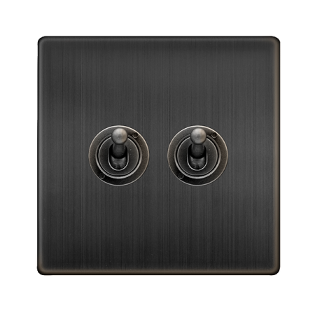 Click Definity Complete Matt Bronze Screwless 2 Gang 2 Way Toggle Switch SFBZ422