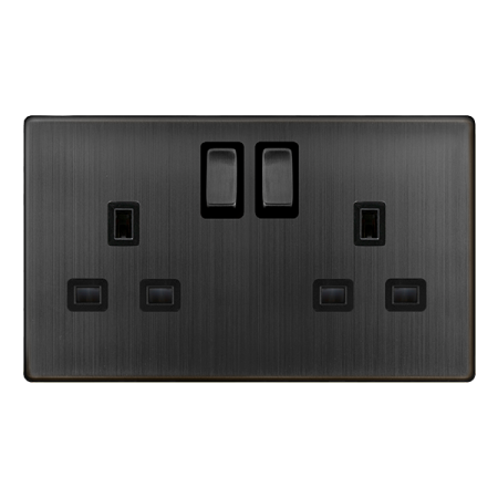 Click Definity Complete Matt Bronze Screwless 2 Gang 13A Double Switched Socket SFBZ536BK