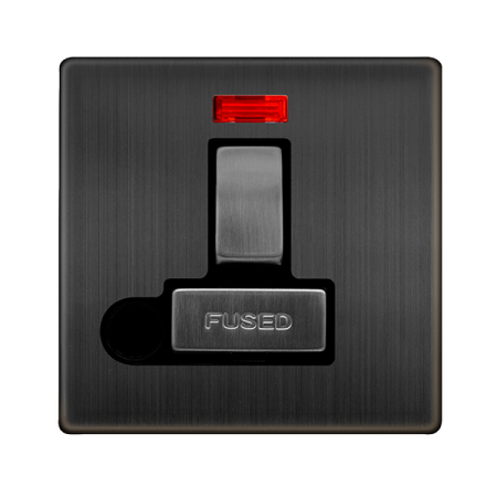 Click Definity Complete Matt Bronze with Black Insert Screwless 13A Switched Fused Connection Unit with Neon and Flex Outlet SFBZ552BK