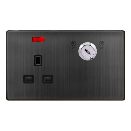 Click Definity Complete Matt Bronze Screwless 13A 1 Gang Double Pole Key Lockable Switched Socket With Neon (Double Plate) SFBZ655BK