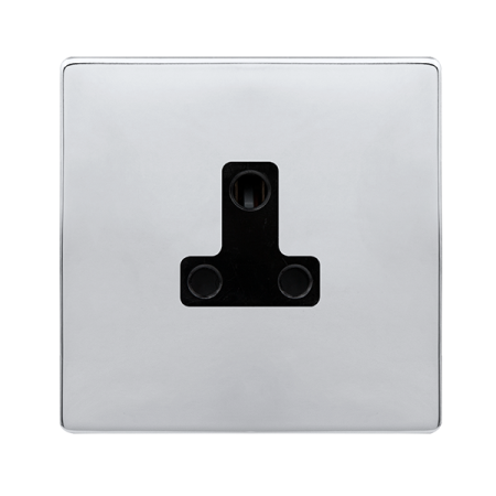 Click Definity Complete Polished Chrome with Black Insert Screwless 1 Gang 5A Round Pin Single Socket SFCH038BK