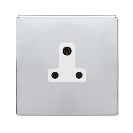 Click Definity Complete Polished Chrome with White Insert Screwless 1 Gang 5A Round Pin Single Socket SFCH038PW