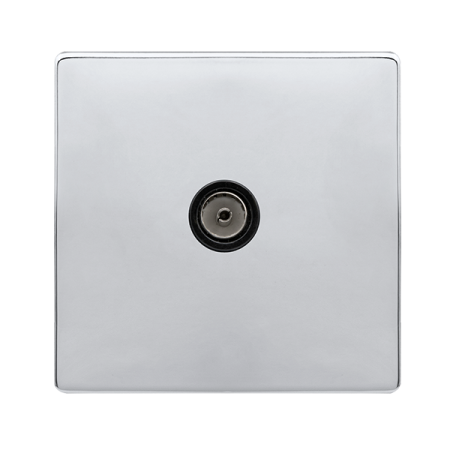 Click Definity Complete Polished Chrome with Black Insert Screwless Single Non-Isolated Coaxial Outlet SFCH065BK
