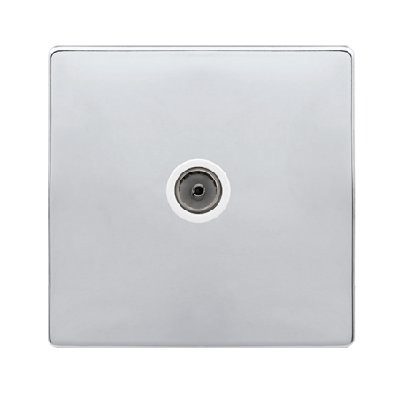 Click Definity Complete Polished Chrome with White Insert Screwless Single Non-Isolated Coaxial Outlet SFCH065PW