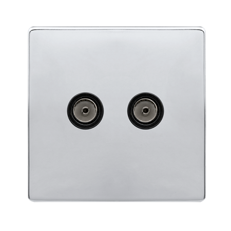 Click Definity Complete Polished Chrome with Black Insert Screwless Twin Non-Isolated Coaxial Outlet SFCH066BK