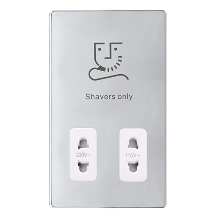 Click Definity Complete Polished Chrome with White Insert Screwless 115V/230V Dual Voltage Shaver Socket SFCH100PW