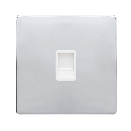 Click Definity Complete Polished Chrome with White Insert Screwless Single RJ11 (Irish / US) Outlet SFCH115PW