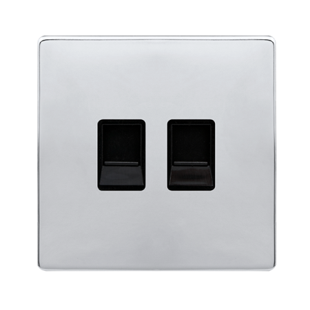 Click Definity Complete Polished Chrome with Black Insert Screwless Twin Master Telephone Outlet SFCH121BK