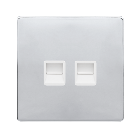 Click Definity Polished Chrome Twin Telephone Master Outlet White Insert | SFCH121PW