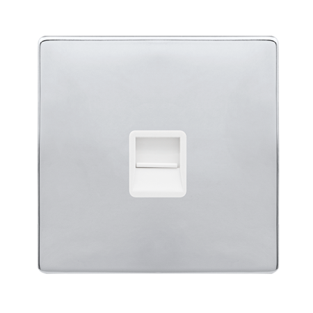 Click Definity Complete Polished Chrome with White Insert Screwless Single Secondary Telephone Outlet SFCH125PW