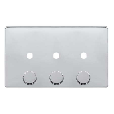 Click Definity Complete Polished Chrome Screwless 3 Gang Empty Dimmer Plate with Knob SFCH143PL