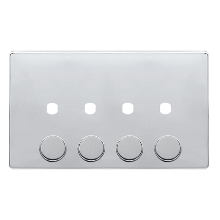 Click Definity Complete Polished Chrome Screwless 4 Gang Empty Dimmer Plate with Knob SFCH144PL