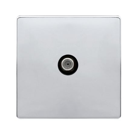 Click Definity Complete Polished Chrome with Black Insert Screwless Single Non-Isolated Satellite Outlet SFCH156BK