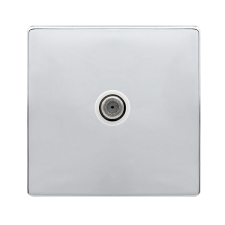 Click Definity Complete Polished Chrome with White Insert Screwless Single Non-Isolated Satellite Outlet SFCH156PW