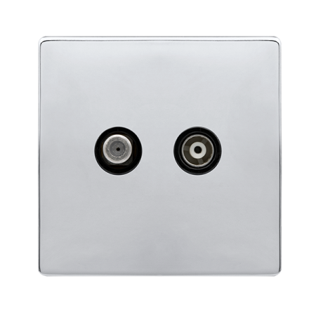 Click Definity Complete Polished Chrome with Black Insert Screwless Isolated Satellite and Coaxial Outlet SFCH157BK