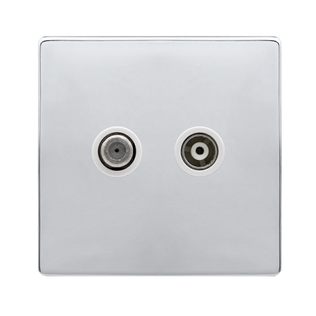 Isolated Satellite & Isolated Coaxial Outlet- Polished Chrome Cover Plate - Polar White Insert