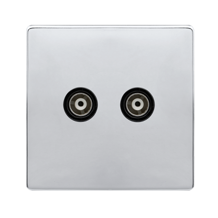 Click Definity Complete Polished Chrome with Black Insert Screwless Twin Isolated Coaxial Outlet SFCH159BK