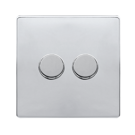 Click Definity Complete Polished Chrome Screwless 2 Gang 2 Way 100W LED Dimmer Switch SFCH162