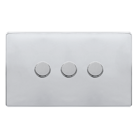 Click Definity Complete Polished Chrome Screwless 3 Gang 2 Way 100W LED Dimmer Switch SFCH163