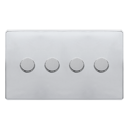 Click Definity Complete Polished Chrome Screwless 4 Gang 2 Way 100W LED Dimmer Switch SFCH164