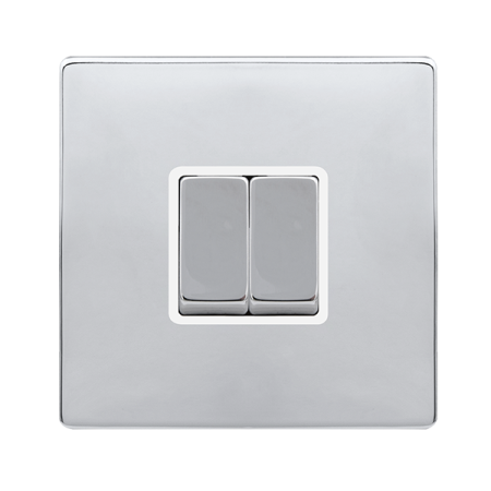 Click Definity Complete Polished Chrome with White Insert Screwless 2 Gang 2 Way Switch SFCH412PW