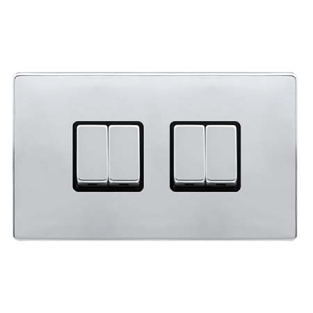 Click Definity Complete Polished Chrome with Black Insert Screwless 4 Gang 2 Way Switch SFCH414BK