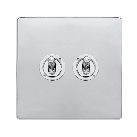 Click Definity Complete Polished Chrome Screwless 2 Gang 2 Way Toggle Switch SFCH422