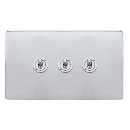 Click Definity Complete Polished Chrome Screwless 3 Gang 2 Way Toggle Switch SFCH423