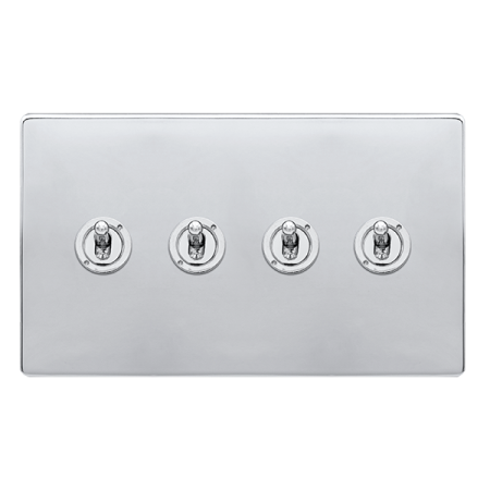 Click Definity Complete Polished Chrome Screwless 4 Gang 2 Way Toggle Switch SFCH424