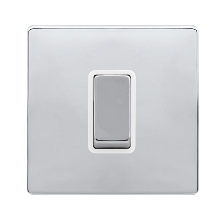 Click Definity Complete Polished Chrome with White Insert Screwless 1 Gang 50A Double Pole Single Switch SFCH500PW