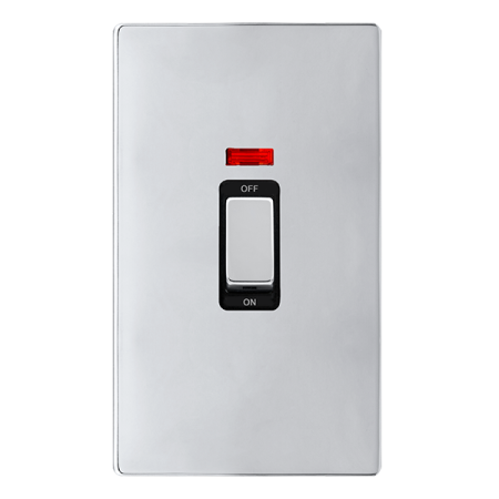 Click Definity Complete Polished Chrome with Black Insert Screwless 2 Gang Vertical 50A Double Pole Switch with Neon SFCH503BK