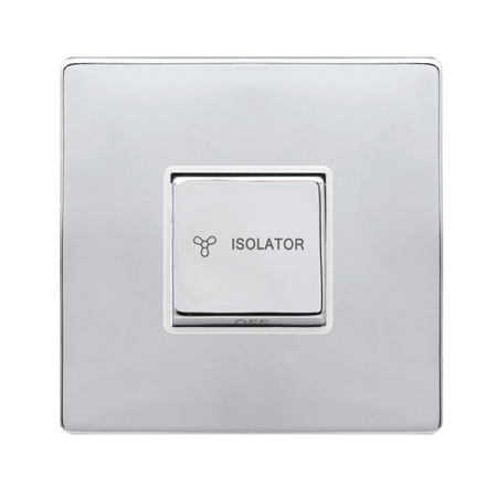 Click Definity Complete Polished Chrome with White Insert Screwless 1 Gang 10A 3 Pole Fan Isolator Switch SFCH520PW