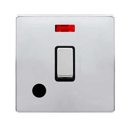 Click Definity Complete Polished Chrome with Black Insert Screwless 20A Double Pole Switch with Neon and Optional Flex Outlet SFCH523BK