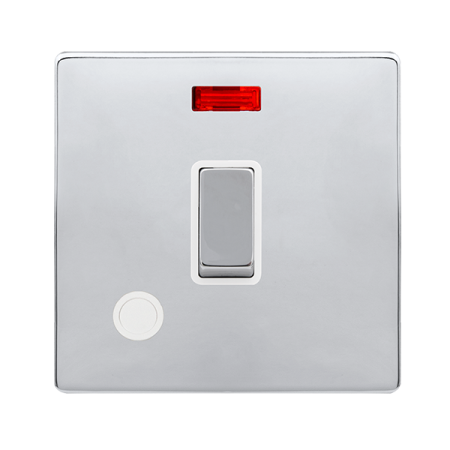 Click Definity Complete Polished Chrome with White Insert Screwless 20A Double Pole Switch with Neon and Optional Flex Outlet SFCH523PW