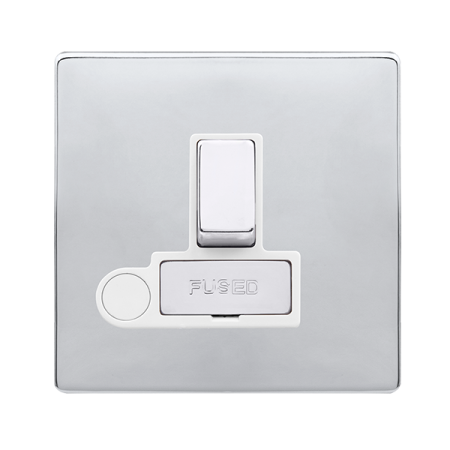 Click Definity Complete Polished Chrome with White Insert Screwless 13A Switched Fused Connection unit with Optional Flex Outlet SFCH551PW