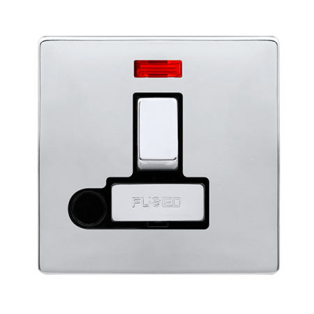 Click Definity Complete Polished Chrome with Black Insert Screwless 13A Switched Fused Connection unit with Neon and Optional Flex Outlet SFCH552BK